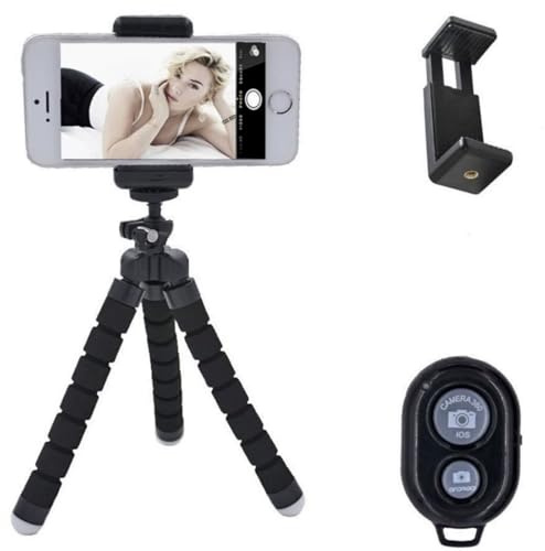 Flexible Mini Tripod Holder with Bluetooth Control-360° Rotatable Phone Stand with Rubber Grips Portable Travel Camera Mobile Phone Mount Compatible with iPhone, Android Phones, GoPro (Dark black)