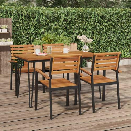 HGBNMER Solid Acacia Wood Outdoor Dining Table with Powder-Coated Metal Frame, Rectangular Shape for Six People, Durable and Low Maintenance Garden Table