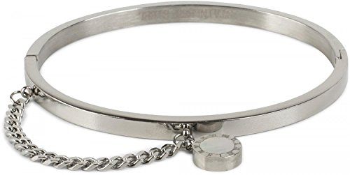 styleBREAKER Damen Armreif Edelstahl Kette Anhänger 18.5cm | Clip Verschluss. eingearbeiteter Schmuckstein. Breite 4mm. Stärke 2mm. Glanz-Finish. vergoldet oder versilbert.