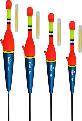Storfisk fishing & more 4 Stück Allround Knicklicht Durchlaufposen inkl. Knicklichter Set, Schnurlauf innen