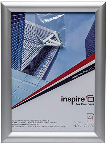 Hampton Frames | Poster Certificate Display Frame | A4 (21x30cm), Silver, Rectangular | Snap Open Design, Aluminium Construction, Wall Mountable | Secure Photo Display