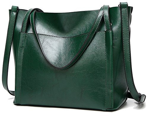 Coolives Damen Groß Shopper Tasche aus PU-Leder mit Schulterriemen Schultertasche Umhängetasche Eimer Handtasche für Frauen Grün EINWEG