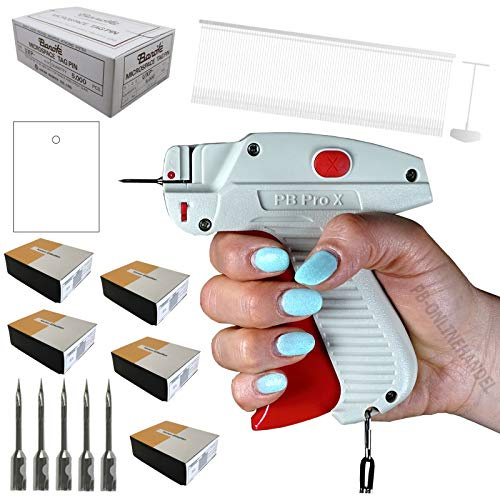 Etikettierpistole PB PRO Fein Set 9: 5.000 Fäden, 5.000 Etiketten, 5 Nadeln | BANOK-Heftfaden UXP, Kartonetiketten 35x45mm einzeln geschnitten, 5 Ersatznadeln, 35mm