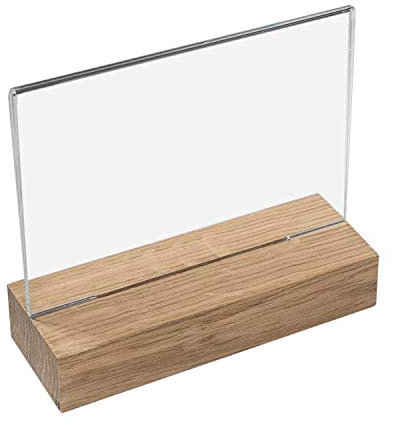 HMF 46941 Soporte de Sobremesa de Acrílico con Base de Madera | DIN A6 Apaisado | Transparente