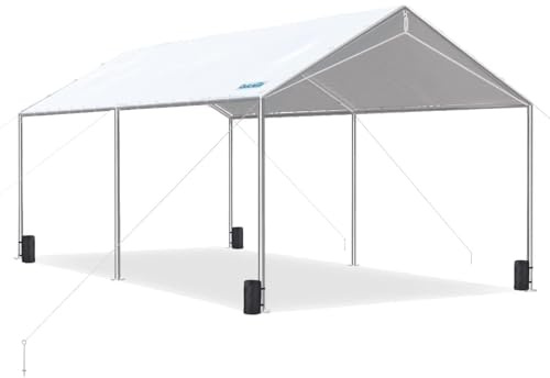 Quictent 10x20 ft Heavy Duty Car Canopy Galvanized Frame Carport Outdoor Party Tent Boat Shelter with 3 Reinforced Steel Cables - White