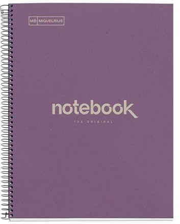 Miquelrius - A4 Recycling-Notizbuch, 80 Blatt 80 g/m², 5x5 mm kariert, Notizbuch aus Recyclingpapier (Post-Consumer-Recycling), 1 Farbstreifen, 4-fach gelocht, Recycling-Umschlag, ECO Lavendel