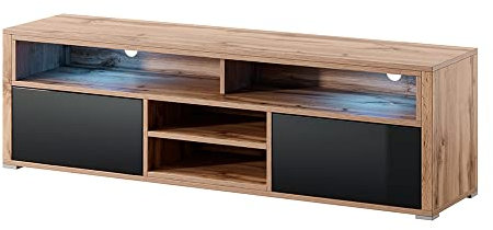 Selsey MARIO - Mobile TV/Porta TV Stile Moderno/Tavolino TV per Salotto / 140cm / LED/Quercia Dorata Nero Lucido