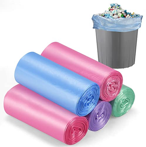 Small Bin Bags 100 Counts 5L Bin Liners Colorful Garbage Bags for Bathroom, Office, Pedal Bin Liners Fit Small Trash Can, (17.71x19.68)