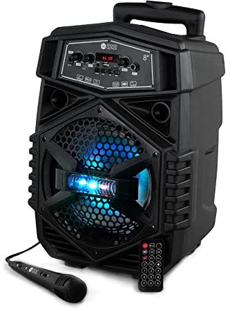 Wicked Gizmos Rechargeable Karaoke Speaker with Trolley Handle, Bluetooth, AUX, Microphone, LED lighting For DJ Parties Birthdays Music Outdoor Indoor