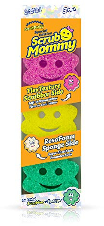 Scrub Daddy Sponge Set - Scrub Mommy Power Flower Dual- Sided Sponge and Scrubber - Non Scratch Sponge for Dishes and Home, Odor Resistant, Firm in Cold Water Soft in Warm, Multi-Surface 3 ct