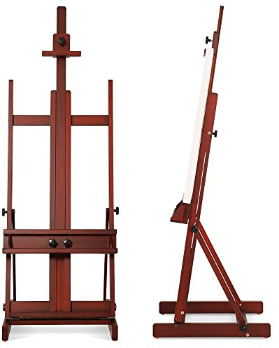 VISWIN Stort H-ramstaffli för målning 134 cm – 231 cm H, justerbart massivt bokträ tungt staffli stativ med förvaringsbricka, håller duk upp till 198 cm, konststaffli för vuxna, konstnärer – valnöt