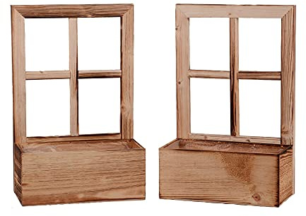 UNUS Holzfenster mit Pflanzbank Dekoration Altholz Geflammt 2 Stück