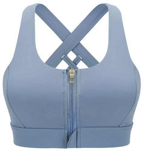 CLOUSPO Women Sports Running Post Surgery Yoga Zip Front Bra High Support Impact Crop Top Padded Cross Back