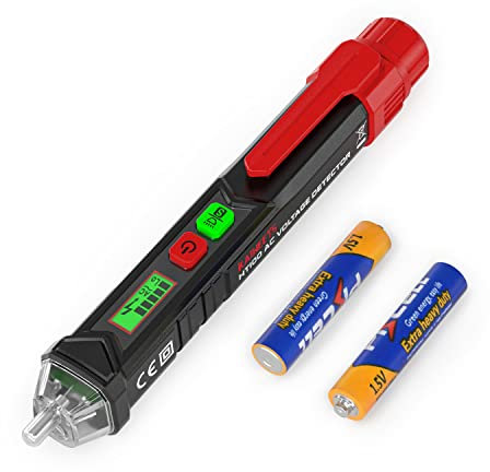 Berührungsloser Spannungsprüfer/Phasenprüfer, KAIWEETS AC Stromprüfer berührungslos Durchgangsprüfer 12-1000V/48V-1000V, akustischer Summer und Lichtanzeige, mit LCD-Display und Taschenlampe