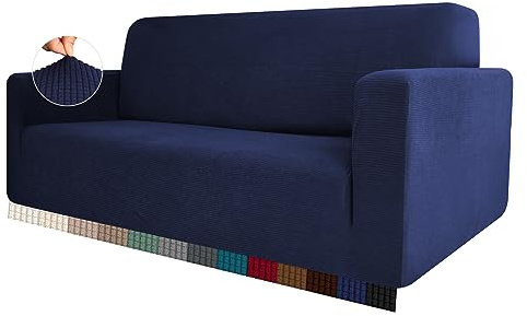HEYOMART Stretch Sofabezug 1 Stück Sofahusse Spandex Jacquard Elastische Couchbezug mit Anti-Rutsch-Schaumstoffe (L-förmiges Ecksofa erfordert Zwei) - 2 Seater, Blau