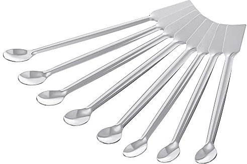 sourcing map Micro Laboratorio Cucharas Mezclador Espátula Extremo 5.91 Plata 201 Inoxidable Acero Polvos Muestreo Cuchara para Laboratorio Paquete de 8
