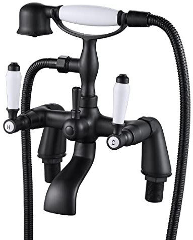 Traditional Bathtub Mixer Tap,Luckyhome Victorian Bath Shower Mixer Tap with Hand Held Shower（Black）