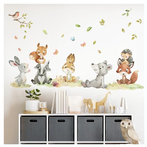 DEKO KINDERZIMMER Wandsticker Set Waldtiere Wandtattoo Babyzimmer Kinderzimmer Fuchs Hase AST Wandaufkleber Deko DK1030-4