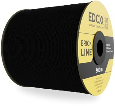 EdcX Mason's Cord ⌀1,7mm | 50m, 100m and 300m | Nylon | Brick Line, Mason Line Level for Construction, Gardening, DIY | Tear-Resistant, Weatherproof, Low Stretch Utility Cord (Black, 300 m)