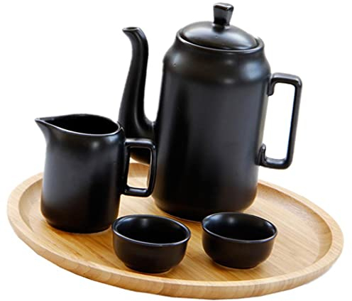 Duiaynke Juego de té de cerámica resistente y duradero, bandeja de bambú o tetera, juego de té moderno y práctico