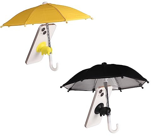 TOYMIS 2pcs Cell Phone Umbrella, Multifunctional Adjustable Phone Umbrella Cute Phone Shade Umbrella with Piggy Style Suction Cup for Phone Sunshade, Glare Blocking (Yellow & Black)