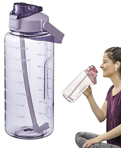 Botella de Agua de 2 litros con Marcador de Tiempo, Botella de Agua Motivacional con Pajita, Botella de Agua Deportiva portátil de Gran Capacidad, sin BPA, Botella de Agua inspiradora para oficinas,
