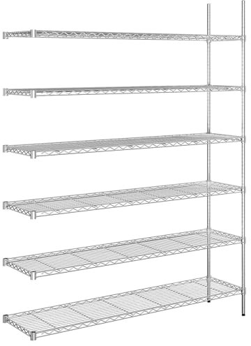 kaiserkraft | Stahldraht-Gitterregal | verchromt | Fachlast 100 kg | BxT 1520 x 460 mm | Anbauregal | Höhe 2180 mm | 6 Fachböden