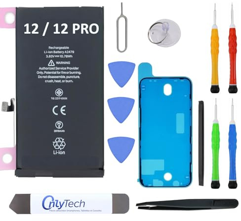 OnlyTech Batterie Premium de Remplacement pour iPhone 12 & 12 Pro - 2815mAh, Identique à l'Original, Kit 12 Outils Professionnels et adhésif écran Inclus