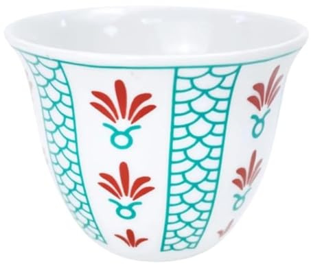 Prestige Kitchen Turkish Arabic Coffee No-Handle Gawa Cups 3 oz 80 cc - Set of 12 (Green Traditional Design)
