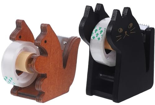 NUOBESTY 2stücke Cartoon Tape Dispenser Niedlicher Klebebandabroller Für Schreibtisch Vintage Holzdesign Praktische Und Dekorative Lösung Für Büro Schule Und Zuhause Rutschfester Stand