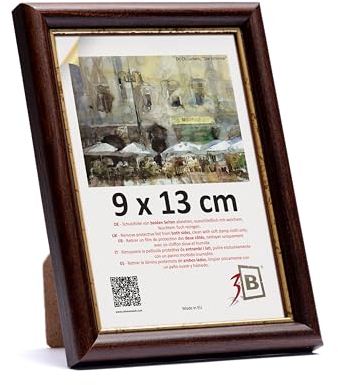 3-B Bilderrahmen COMO RUSTIKAL - Dunkel Braun/Gold - 9x13 cm - Holzrahmen, Fotorahmen, Portraitrahmen mit Acrylglas