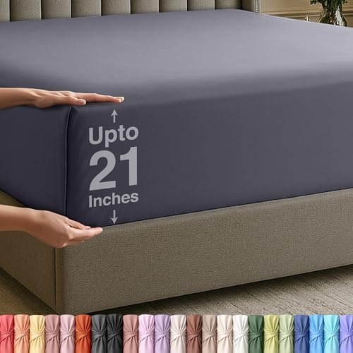 Utopia Bedding dra-på-lakan för king size-sängar, extra djupa fickor, fickhöjd 53 cm, mjuk mikrofiber, krymp- och färgbeständig, lättskött, endast 1 dra-på-lakan (grå)