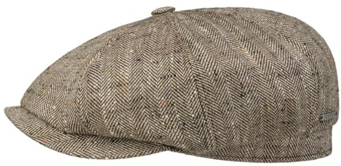 Stetson Hatteras Tweed Herringbone Flatcap Schirmmütze Atmungsaktive Made in Germany Herren Frühjahr Sommer braun 59 cm