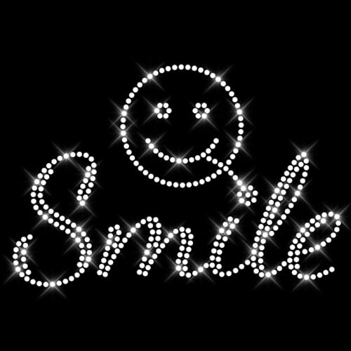 Glitzerdeals Bügelbilder Karneval Strass Smille mit Blume lachendes Gesicht Aufbügler für Textilien Smile Bügelmotiv Sprüche Strass Bügelbild Smile