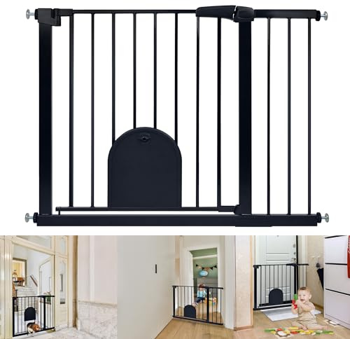 YRHome Griglia di protezione per porte senza foratura, per bambini, con cancello scorrevole per cani e gatti, chiusura automatica a 180°, apertura a due vie, 95-105 cm, colore nero