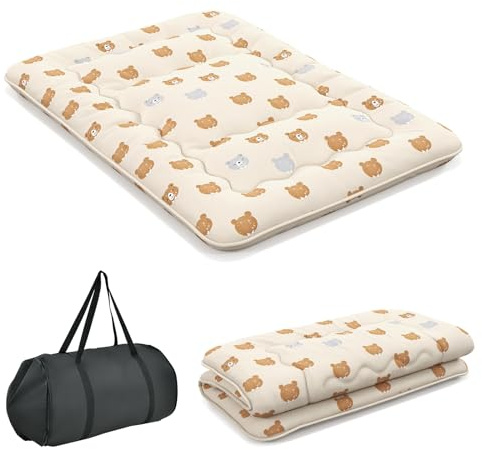 GOPLUS Bodenmatratze Tatami, Futon-Matratze mit waschbarem Bezug, Tatami-Matratze mit Tragetasche, Campingmatratze, gepolsterte Matratze für Schlafzimmer, Wohnzimmer & Camping (Braunbär, 200 x 140cm)