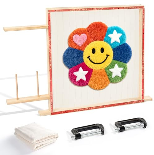 BESGEER 75x75 cm Holz Teppich-Tufting-Rahmen mit Tufting-Tuch für Anfänger