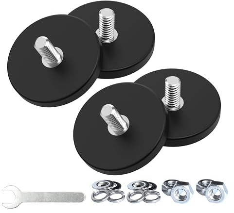 Magnetpro 4 stycken starka gummerade magneter halkskydd, rep- och korrosionsbeständighet, över 15 kg limeffekt, med 1/4 tum–20 yttre gänga i rostfritt stål och rostfri mutter för PTZ, kamera | med 1/4 tum–20 yttergänga av rostfritt stål och nötter av rostfritt stål, rep- och korrosionsskydd, för PTZ, kamera