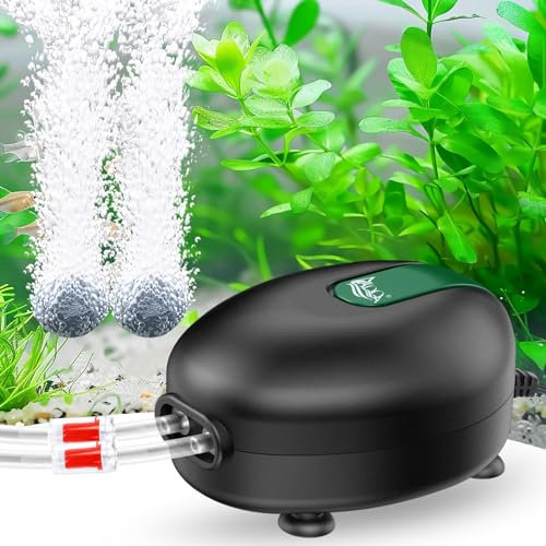 AQQA Aquarium Air Pump,Adjustable Airflow Quiet Fish Tank Oxygen Pump,Dual Outlet Powerful Fish Tank Pond Aerator Pump with Accessories