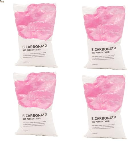 BricoLoco.com Bicarbonato de Sodio ecológico para huerto, Plantas. Pack 4x1 kg. Bicarbonato sódico Limpieza. En Piscinas, regulador PH y Anti Algas. Fungicida insecticida Natural (4x1 kg)
