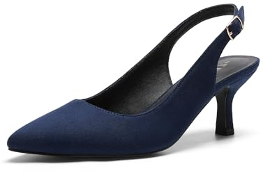 DREAM PAIRS Women's Kitten Heel Slingback Pointed Closed Toe Low Stiletto Heels Dress Bridal Elegant Wedding Pumps Shoes,Size 8,Navy-Suede-1,SDPU2444W
