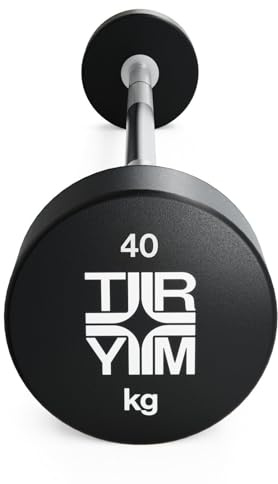 Trym Langhantel - Einzeln, 10kg bis 50kg, Gummiert, Kompakt, Griff Länge 89cm, Rutschfest, Gerändelt, Verchromt, aus Stahl - Langhantelstange mit Gewichten, Hanteln, Hantelstange, Krafttraining, Gym