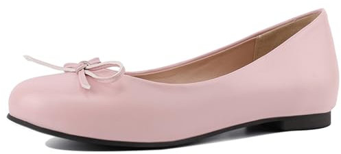 Women Flat Ballet Shoes Bows Low Heel Shoes Round Toe Slip On Comfort, J56430NV Pink-Mp Size 11 UK/49