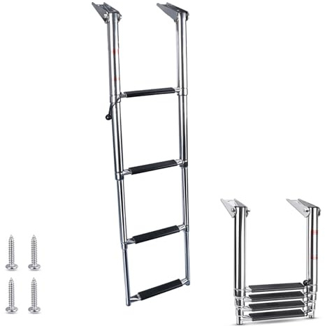 Scala telescopica per barca, in acciaio inox, scaletta pieghevole per pontone, scaletta da nuoto, in acciaio inox 316, estensione per barche e yacht (116 cm)