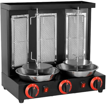 Hydravex Electric Shawarma Doner Kebab Machine, Vertical Broiler Gyro Meat Rotisserie, for Home & Commercial Kitchen, with Temperature Adjustment and 360° Rotating,Black-ThreeHeads