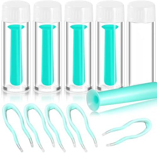 Hshenjhu 5 Set Kontaktlinsen Entferner, Kontaktlinsensauger mit Aufbewahrungsetui, Grün Kontaktlinsen Entfernen mit Pinzette, Kontaktlinsen Remover, für Harte und Weiche Kontaktlinsen Heim Reise