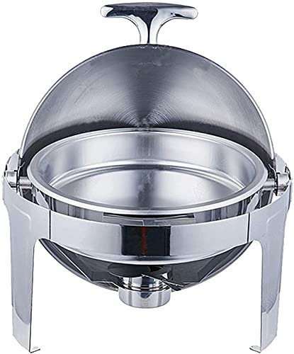 6.8L Roll Top Chafing Dish with Visible Window, Stainless Steel Chafer Warmers Set with Food Pan, Water Pan and Fuel Holders for Buffet, Wedding, Parties(Round)