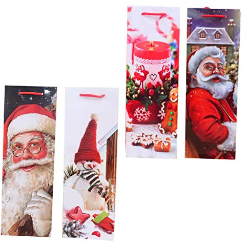 Amosfun 4stücke Weihnachtsgeschenktüten für Weinflaschen aus Papier Dekorative Weinverpackungstüten mit Festlichem Motiv Wiederverwendbar für Weinflaschen