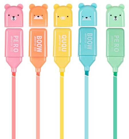 LONZIKP 5 Stück Mini Textmarkers, Cartoon Bär süße Textmarkers, Highlighter Marker, ästhetische Marker, Set für Kinder und Erwachsene, Zeichnen oder Hervorheben (Pastellfarben) (5 Stile)