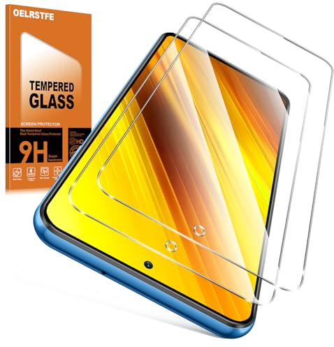 Oelrstfe 2 Piezas Protector Pantalla Para Xiaomi Poco X3/X3 NFC/X3 Pro（4G） Cristal Templado Dureza 9H Antiarañazos Antihuellas Sin Burbujas Ultra HD Transparente Ultra Resistente Vidrio Película